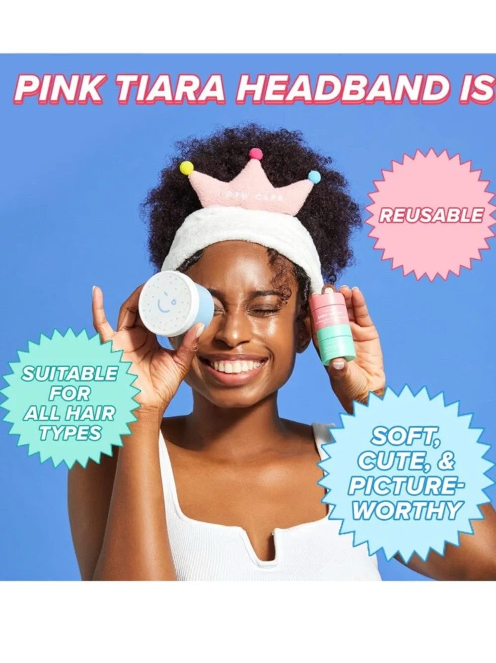 I Dew Care NIB Pink Tiara Headband Skincare Purpose Limited Edition Korean Brand